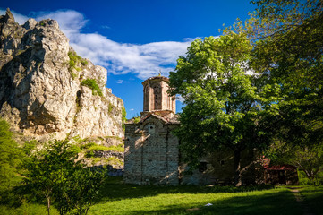 Exterior view to St. Nicola Shishevski monastery at the mountains Matka Canyon,