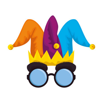 jester hat and glasses fools day icon