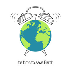 Planet Earth with alarm clock illustration