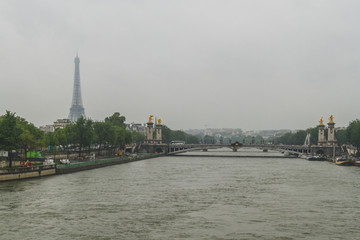 Fototapeta na wymiar View of Seine river and Eiffel Tower in Paris, France