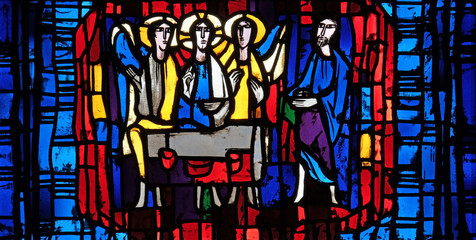 Stained glass window in the parish church of St. Stephen in Wasseralfingen, Germany 