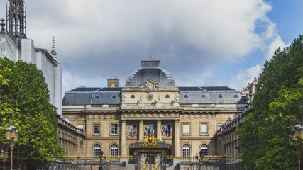 Facade of Palais de Justice in Paris, France