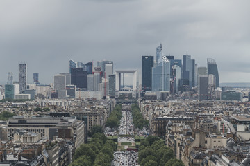 La Defense district and buildings of Paris, France, viewed from top of the Arc de Triomphe