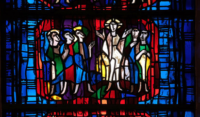 Stained glass window in the parish church of St. Stephen in Wasseralfingen, Germany 