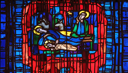 Stained glass window in the parish church of St. Stephen in Wasseralfingen, Germany 