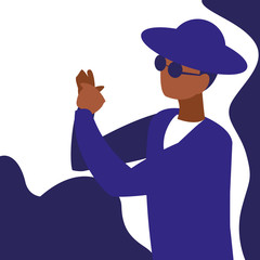 black musician jazz with hat and sunglasses