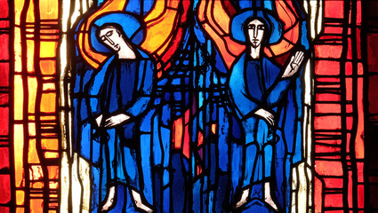 Stained glass window in the parish church of St. Stephen in Wasseralfingen, Germany 