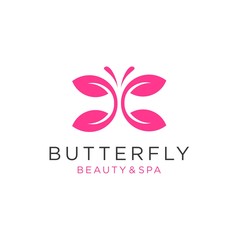 butterfly logo vector with leaf icon illustration
