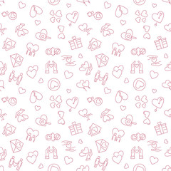 February 14 outline seamless pattern. Vector Valentines day concept linear background