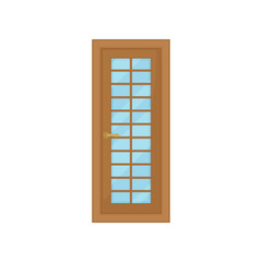 Classic door with glass on white background.