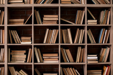 Books on shelves in library