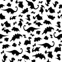 Seamless pattern with dinosaurs shadow. Animal white background with dino. Vector illustration.