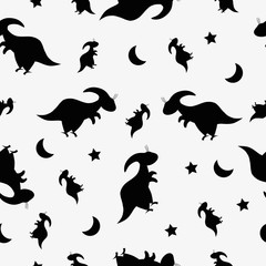 Seamless  pattern with dinosaurs shadow. Animal white background with dino. Vector illustration.