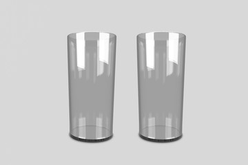 Empty drinking Glass Cup isolated on soft gray background. 3D rendering.