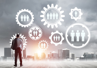 Fototapeta premium Social connection concept drawn on screen as symbol for teamwork and cooperation