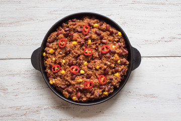 Quinoa red bean chili. Mexican spicy dish. 