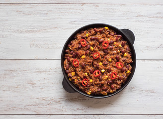 Quinoa red bean chili. Mexican spicy dish. 