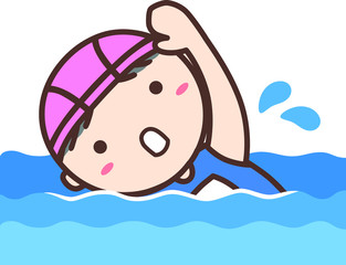 クロールで泳ぐスクール水着の女の子