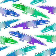 Seamless pattern with cute crocodiles