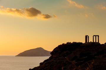 Greek temple of Poseidon at sunset, Cape Sounio