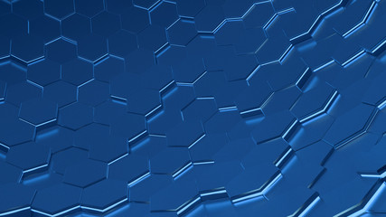 Dark Blue glowing hexagon futuristic honeycomb spherical background abstract 3d illustration