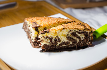 a cutted cake zebra on the cake server