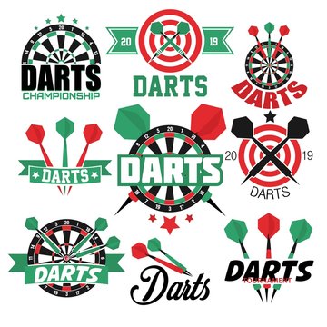 Darts game isolated icons sport aim or target