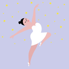 Happy plus size dancing girl. Body positive concept vector illustration.