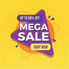 Mega sale banner with geometric shapes