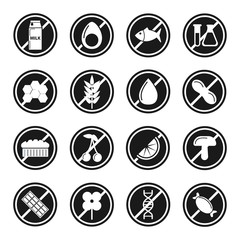 Food and chemicals prohibition sign isolated monochrome icons