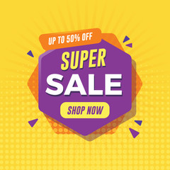 Super sale banner with geometric shapes