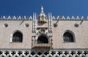 Fototapeta na wymiar Doge`s Palace on Piazza San Marco, facade, Venice, Italy. The palace was the residence of the Doge of Venice, UNESCO World Heritage Sites.