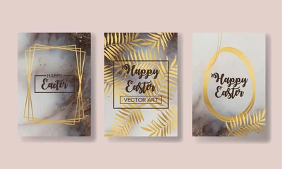  happy easter. the big set of liquid marble with gold. flyer, business card, flyer, brochure, poster, for printing. trend vector © chikovnaya