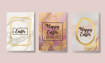 happy easter. the big set of liquid marble with gold. flyer, business card, flyer, brochure, poster, for printing. trend vector