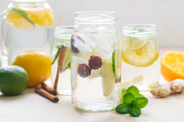 Detox water with cucumber, raspberry and mint