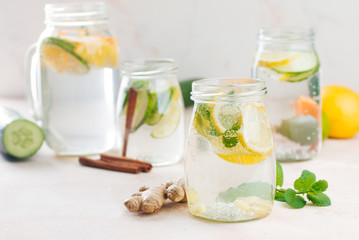 Detox water with lemon, mint and ginger