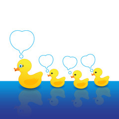 Mother duck and duck with a message box