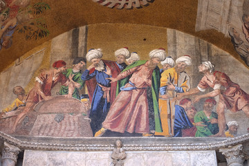 Stealing St. Mark's body, lunette mosaic of St. Mark's Basilica, St. Mark's Square, Venice, Italy, UNESCO World Heritage Sites 