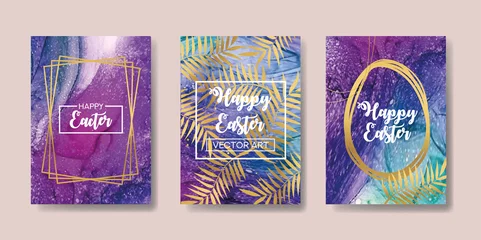 Foto op Canvas happy easter. the big set of liquid marble with gold. flyer, business card, flyer, brochure, poster, for printing. trend vector © chikovnaya