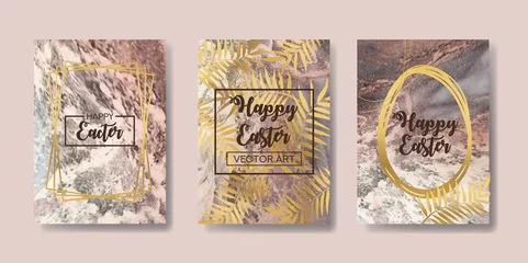 Foto auf Alu-Dibond happy easter. the big set of liquid marble with gold. flyer, business card, flyer, brochure, poster, for printing. trend vector © chikovnaya
