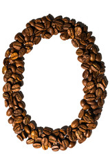 Roasted coffee bean letter O isolated on white