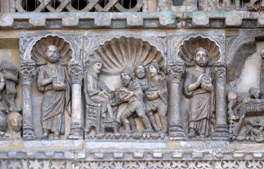 Nativity Scene, Adoration of Magi, relief detail of St. Mark's Basilica, St. Mark's Square, Venice, Italy, UNESCO World Heritage Sites 