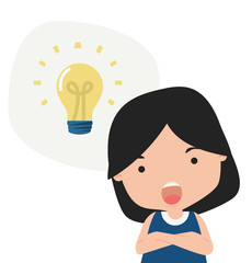 Girl Thinking with light bulb