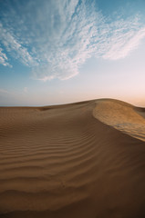 Desert with sand dunes on a clear sunny day. Desert landscape.