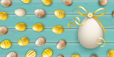 Golden Easter Eggs Bow Wood Turquoise Header