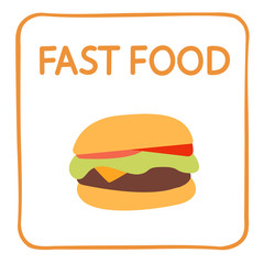 The concept of fast food, hamburger. Vector graphics. Icon.  Conceptual image - junk food applicant.