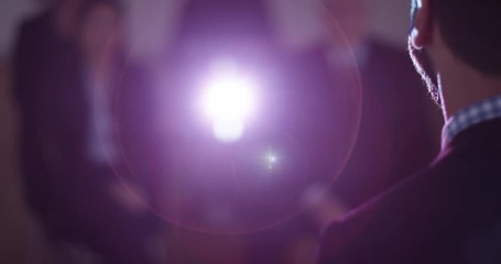 4K Audience clapping the speaker at the end of business presentation. Slow motion.