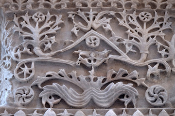 Medieval reliefs from Doge's Palace capital in Saint Mark Square, Venice, Italy, UNESCO World Heritage Sites 