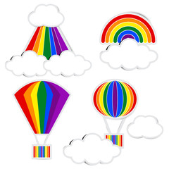 Rainbow paper and cloud paper with shadow on white background