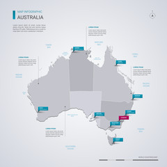 Australia vector map with infographic elements, pointer marks. - obrazy, fototapety, plakaty